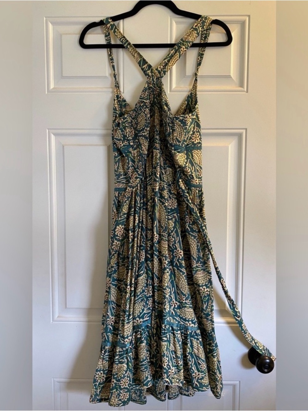 NWT Free People Smocked Emerald Floral Bohemian Dress - Size 12 - Picture 5 of 8